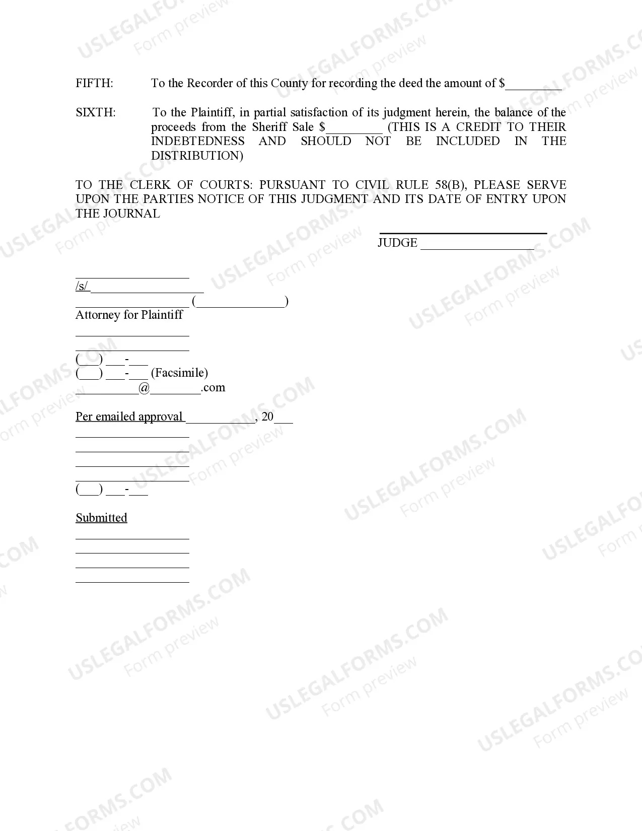 Preview Entry Confirming Sale, Ordering Deed and Distribution of Sale Proceeds