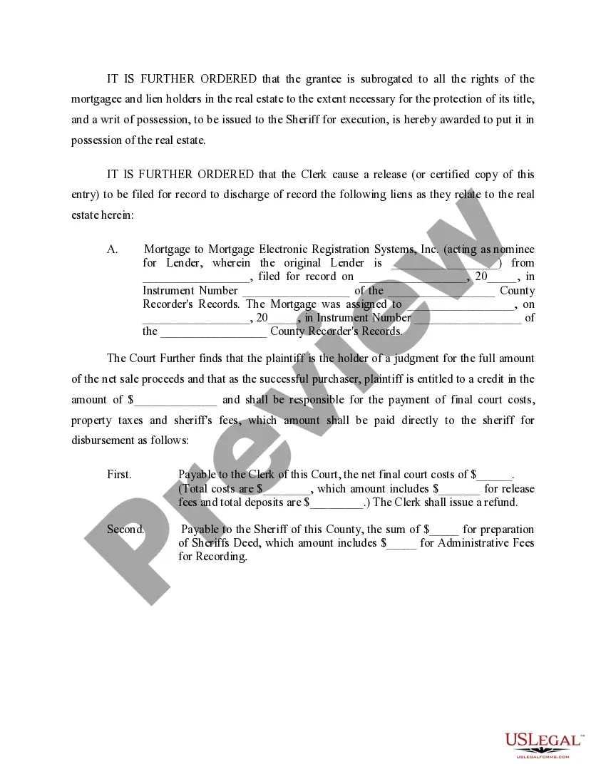 Preview Journal Entry Confirming Sale, Ordering Deed and Distributing Sale Proceeds of the Plaintiff