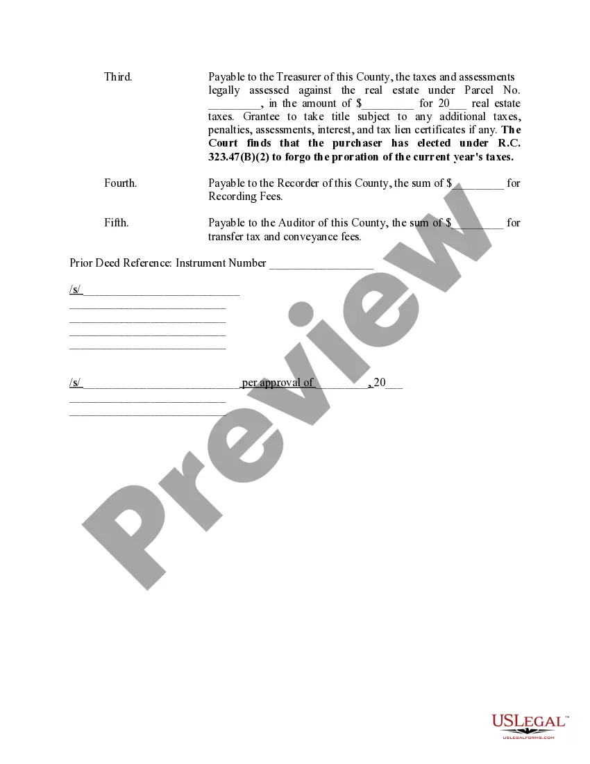 Preview Journal Entry Confirming Sale, Ordering Deed and Distributing Sale Proceeds of the Plaintiff