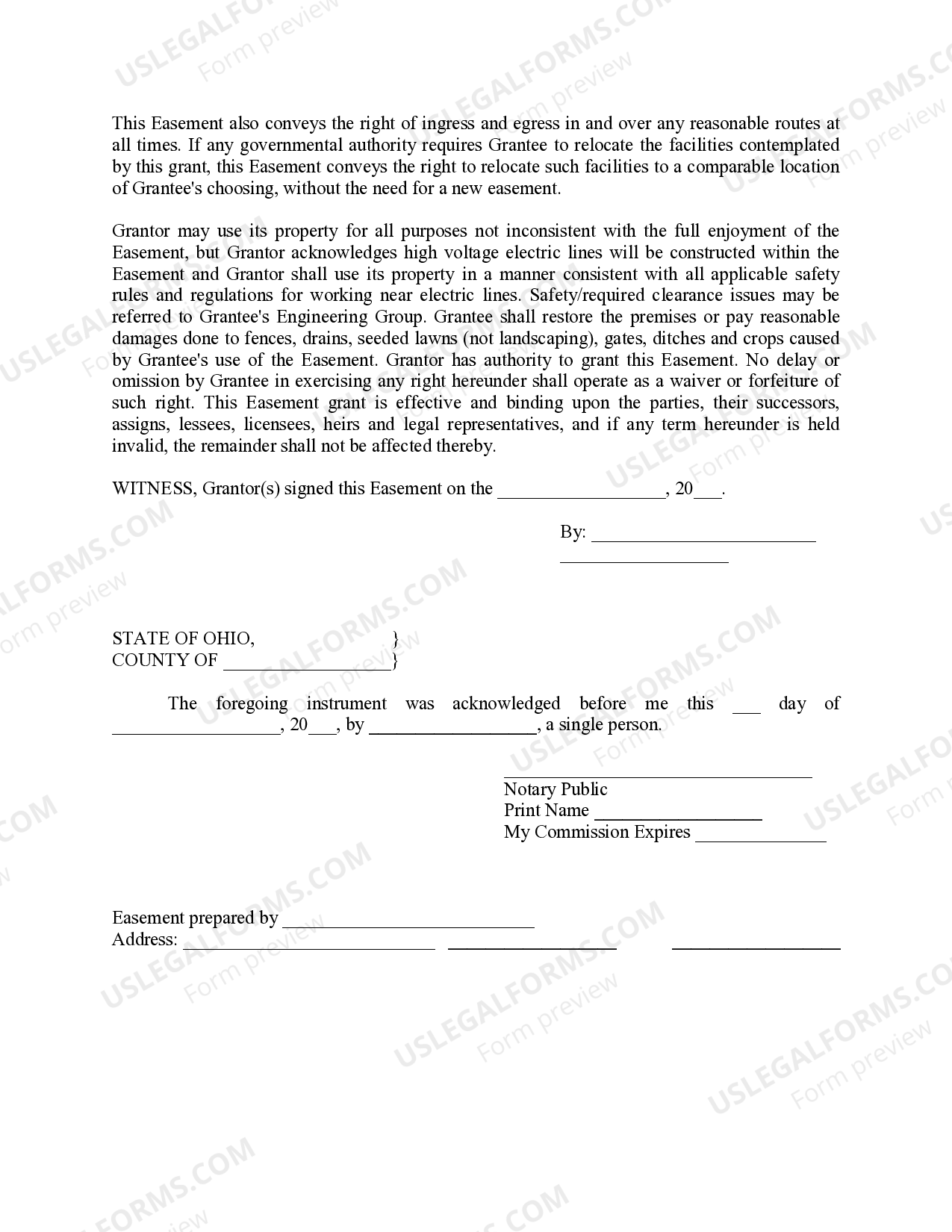 Ohio Easement & Right of Way Oh Easement US Legal Forms