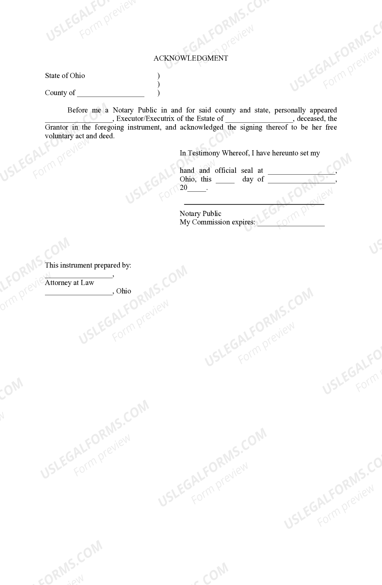 Ohio Executor's Deed Executor Deed US Legal Forms