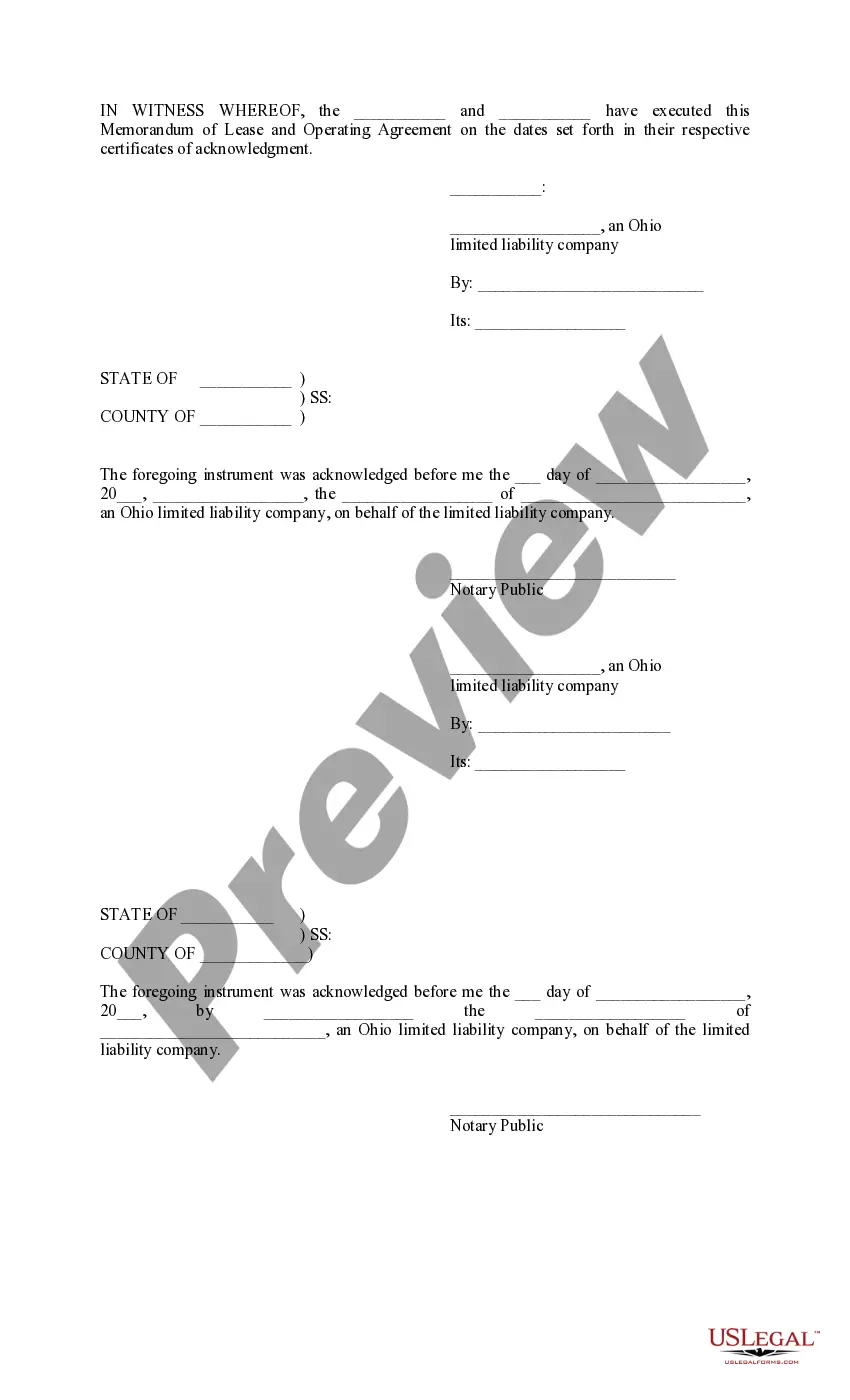 Preview Memorandum of Lease and Operations Agreement