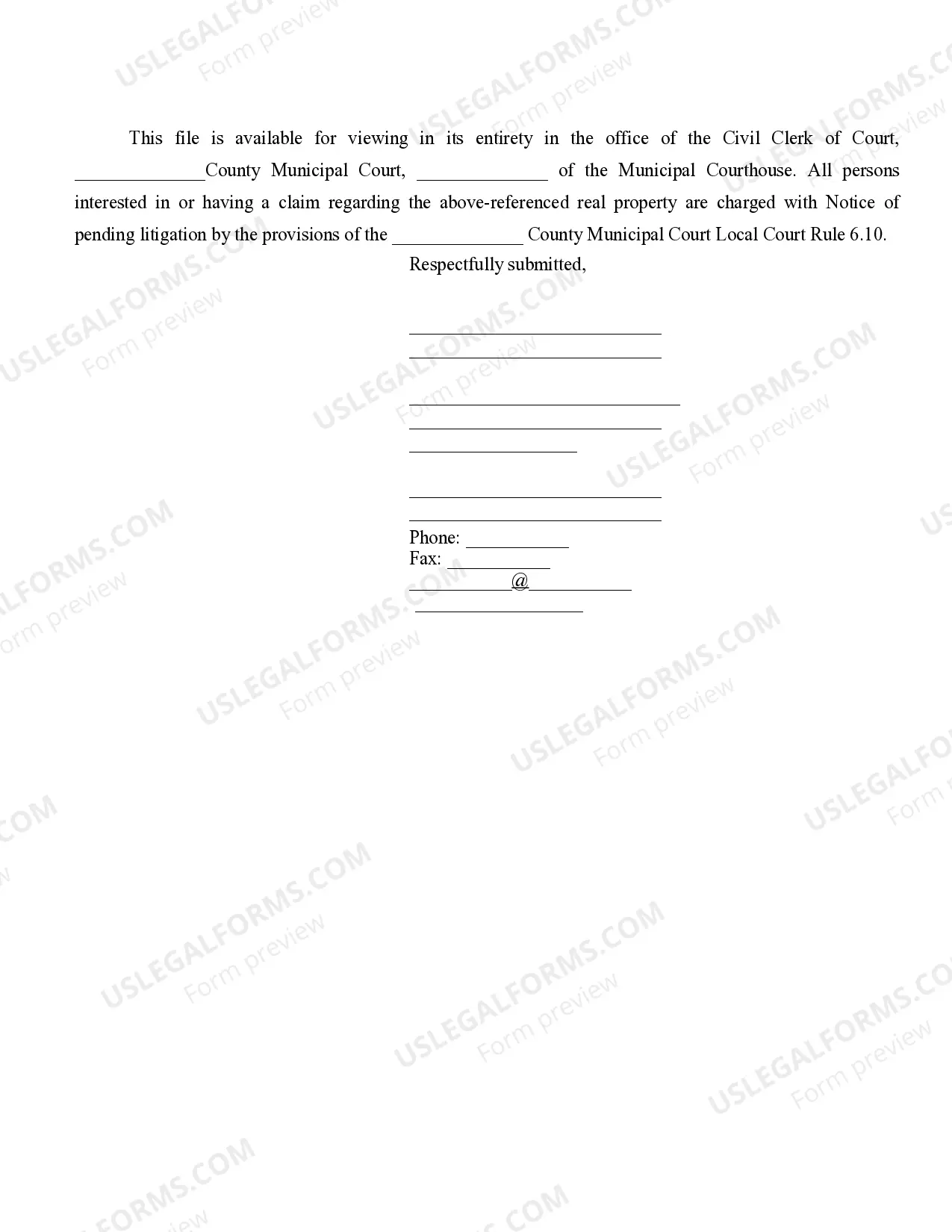 Preview Notice of Lis Pendens