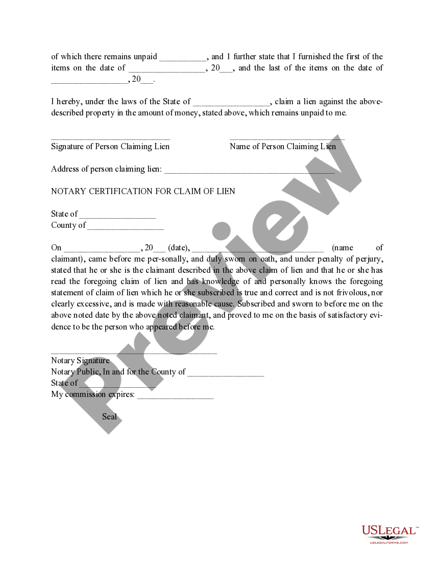 Ohio Claim of Lien US Legal Forms