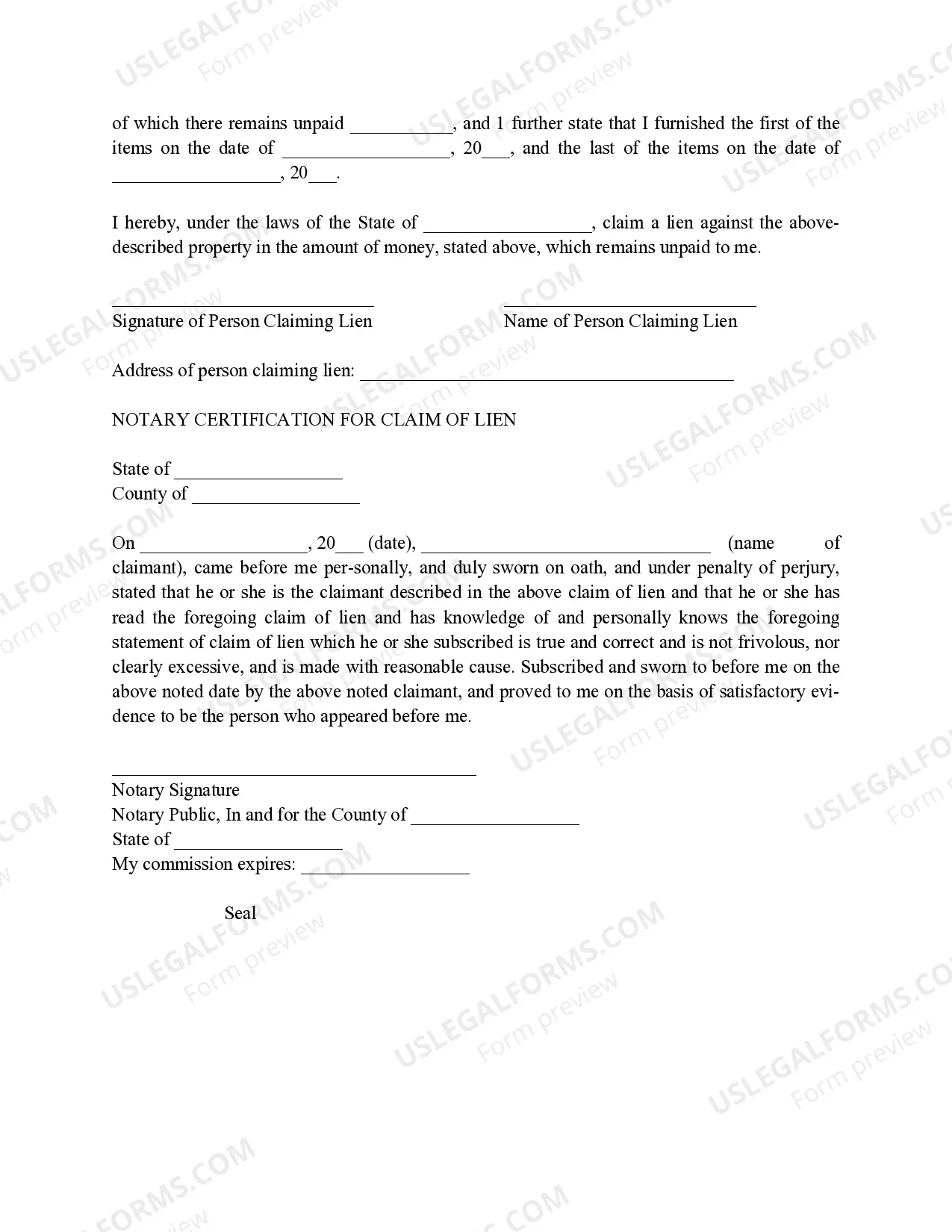 Preview Claim of Lien