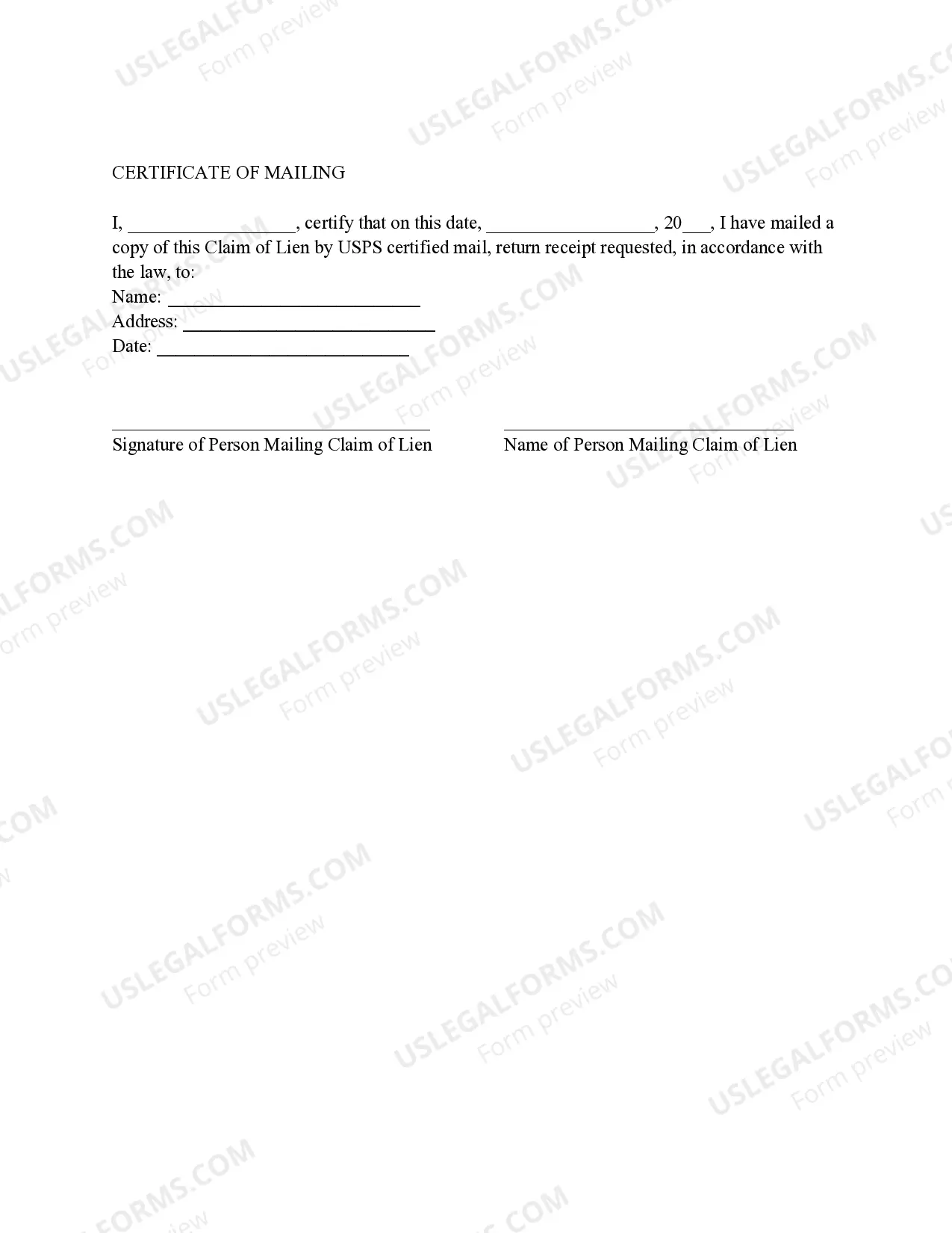 Preview Claim of Lien