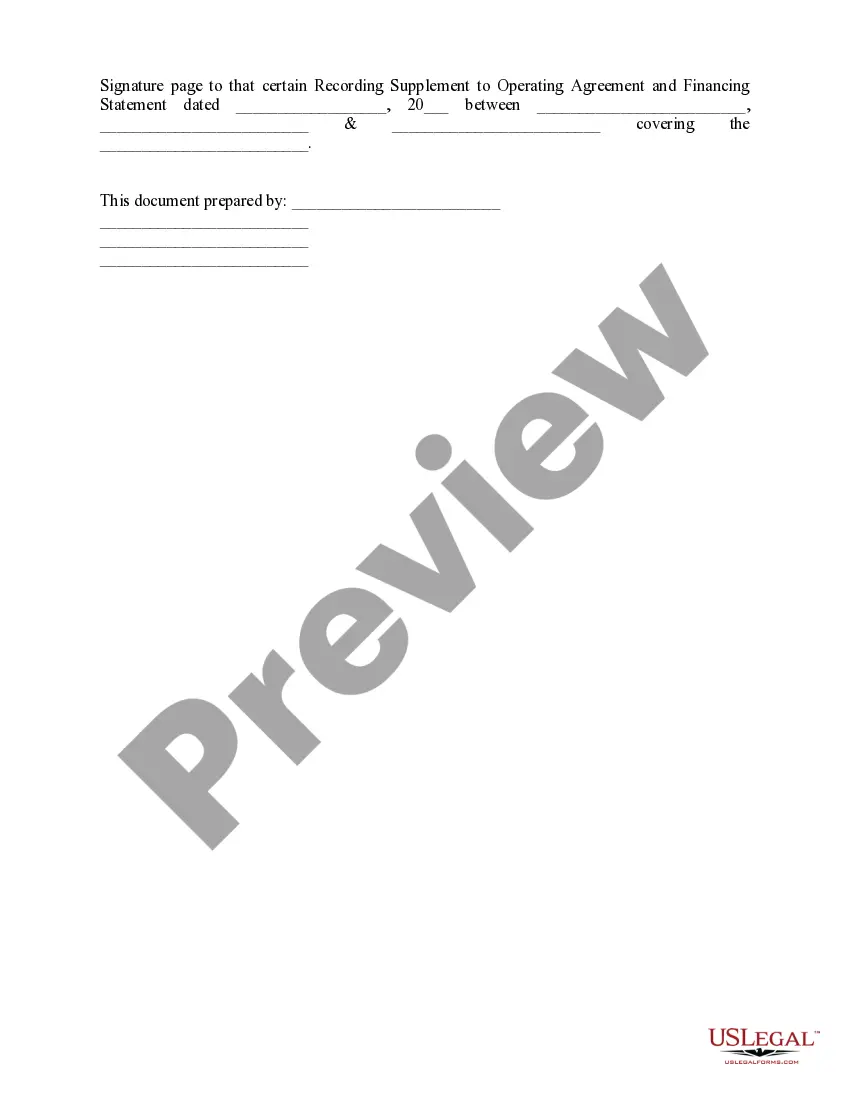 Get Recording Supplement to Operating Agreement and Financing Statement Preview Recording Supplement to Operating Agreement and Financing Statement