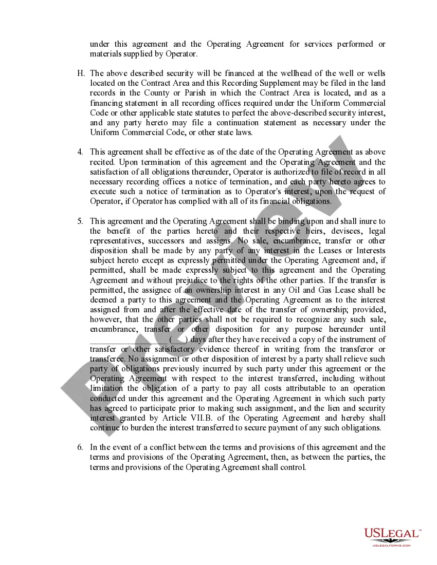 Get Recording Supplement to Operating Agreement and Financing Statement Preview Recording Supplement to Operating Agreement and Financing Statement