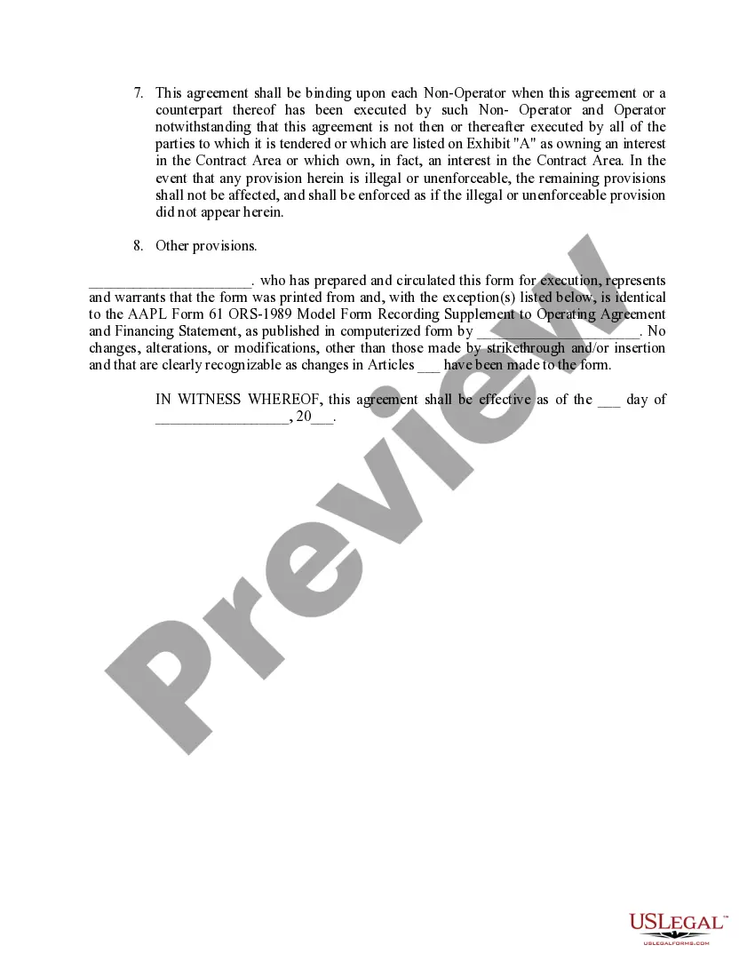 Get Recording Supplement to Operating Agreement and Financing Statement Preview Recording Supplement to Operating Agreement and Financing Statement