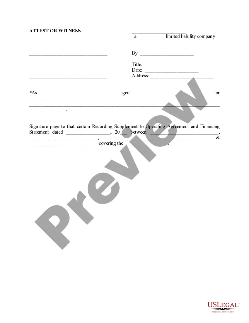 Get Recording Supplement to Operating Agreement and Financing Statement Preview Recording Supplement to Operating Agreement and Financing Statement