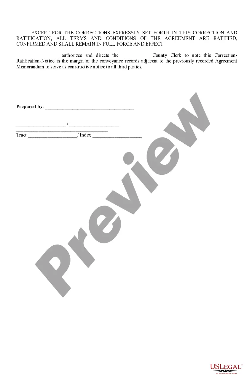 Get Correction and Ratification of Notice of Extension of Term of Pipeline Right of Way Agreement Preview Correction and Ratification of Notice of Extension of Term of Pipeline Right of Way Agreement