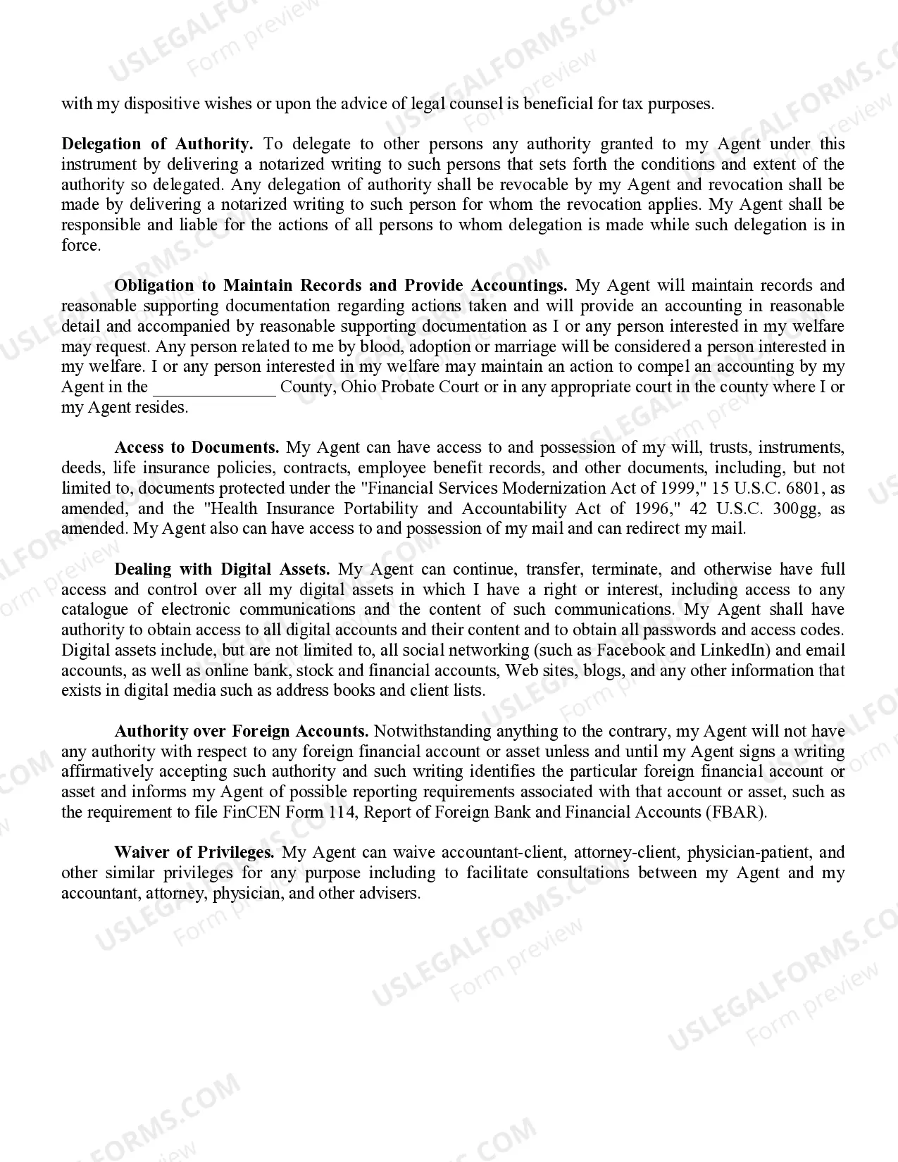 Preview Financial Power of Attorney