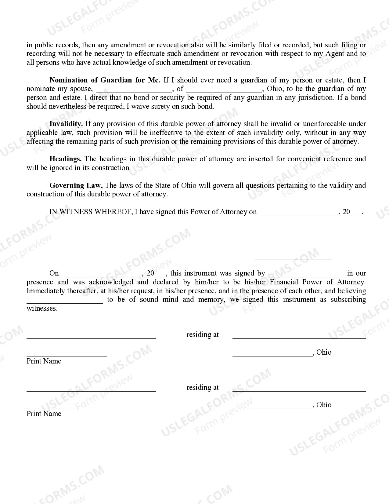 Preview Financial Power of Attorney