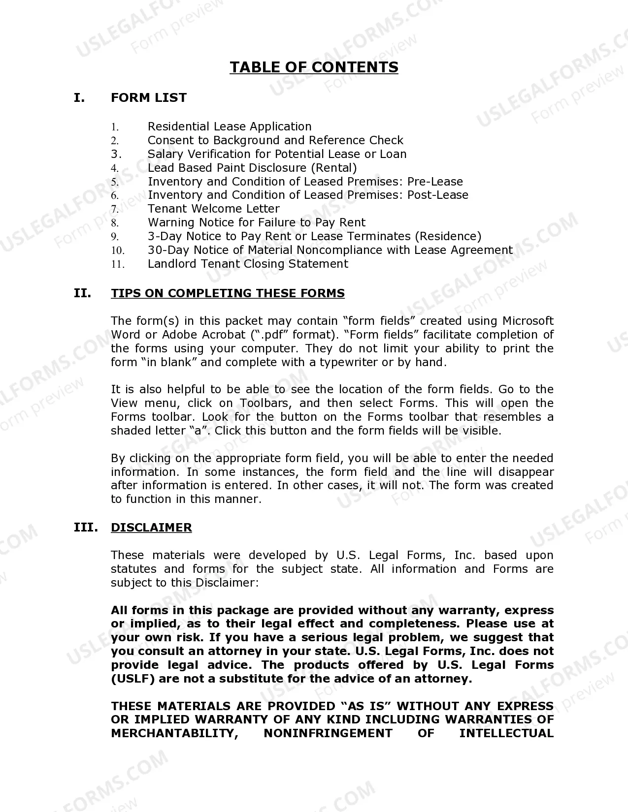 Preview Ohio Supplemental Residential Lease Forms Package