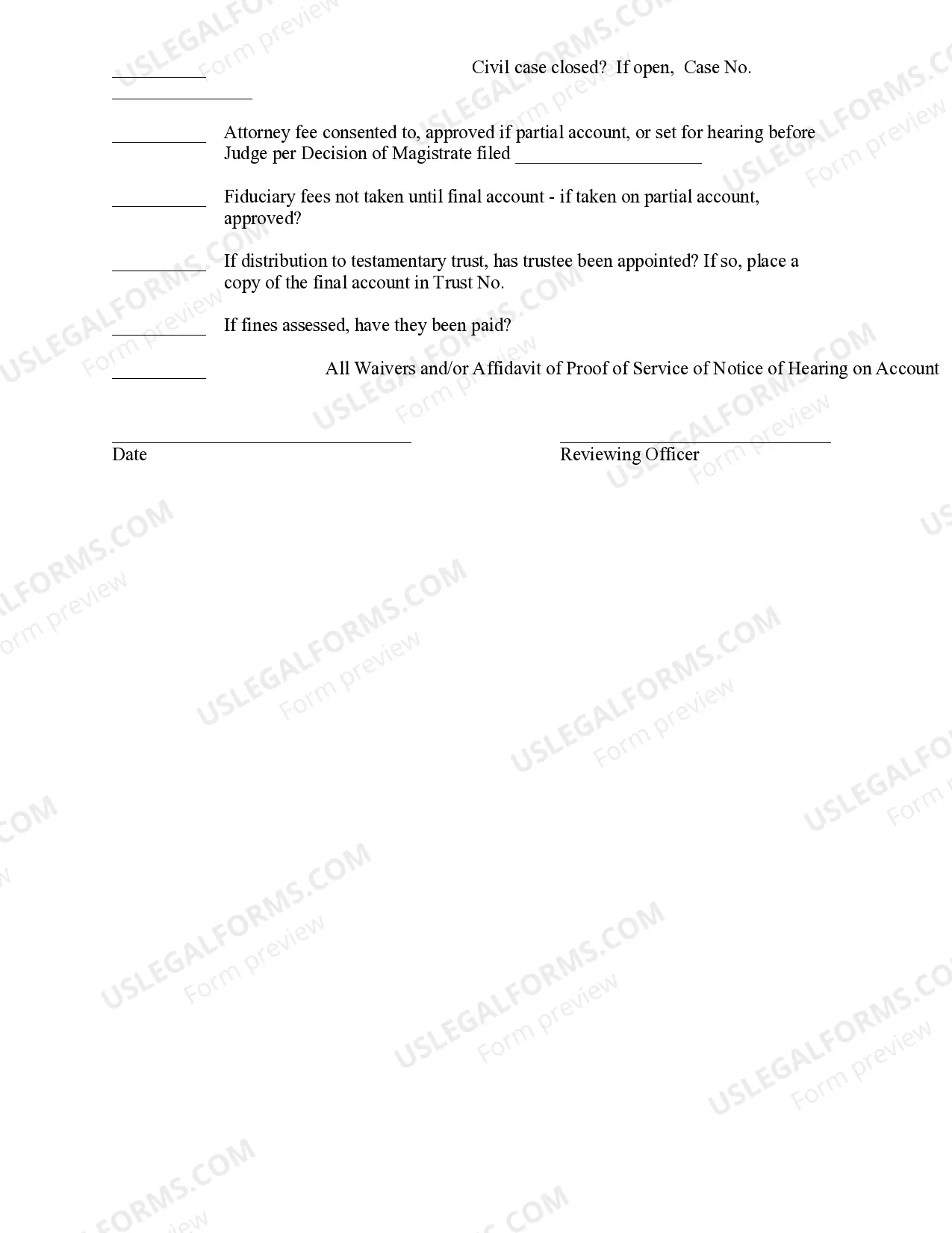 Preview Checklist for Estates