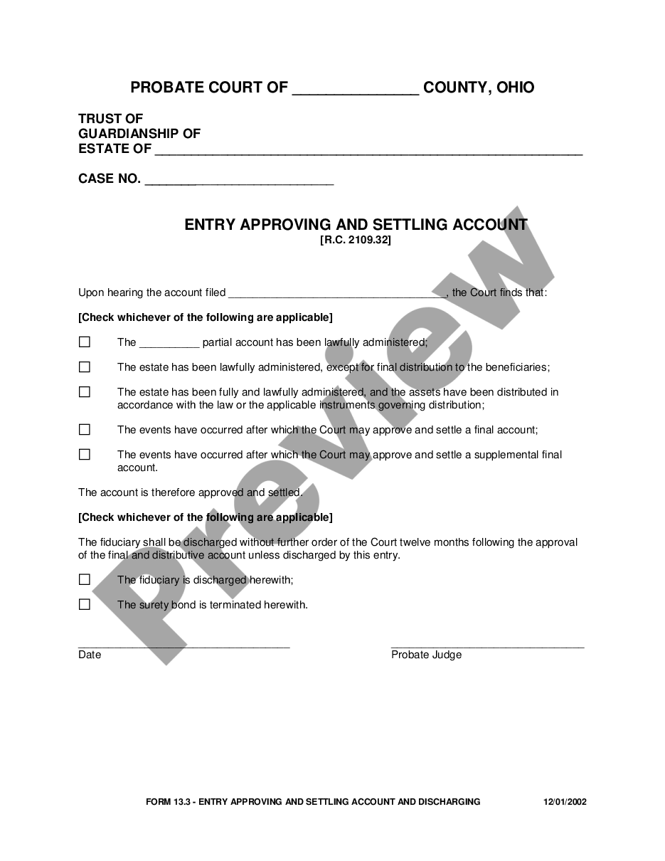 form Entry Approving and Settling Account preview
