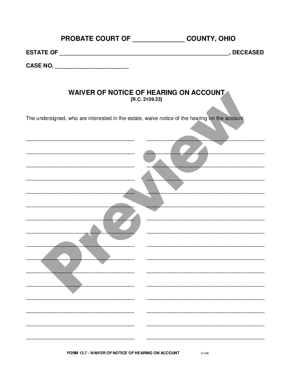 form Waiver of Notice of Hearing on Account preview