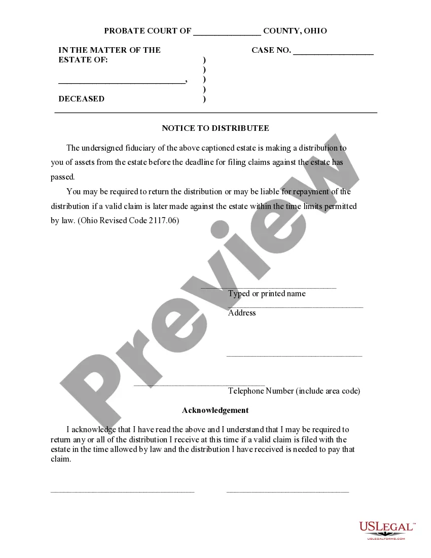 Preview Notice to Distributee