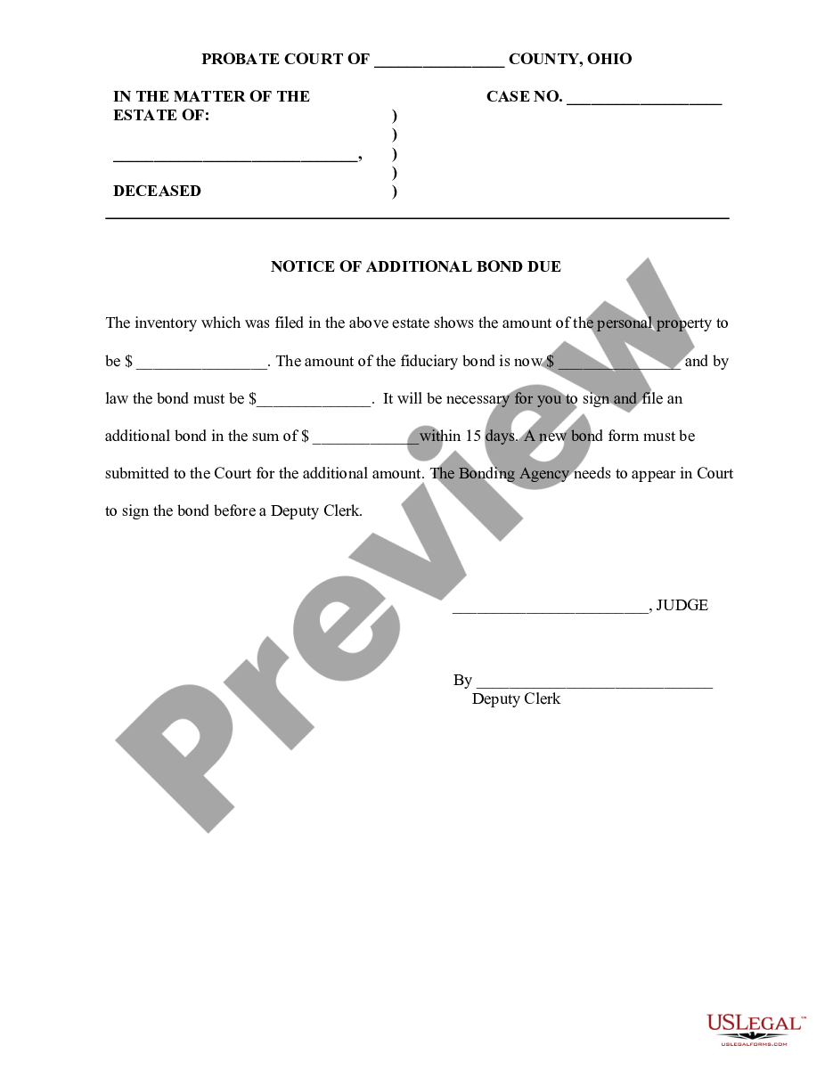 form Notice of Additional Bond Due preview