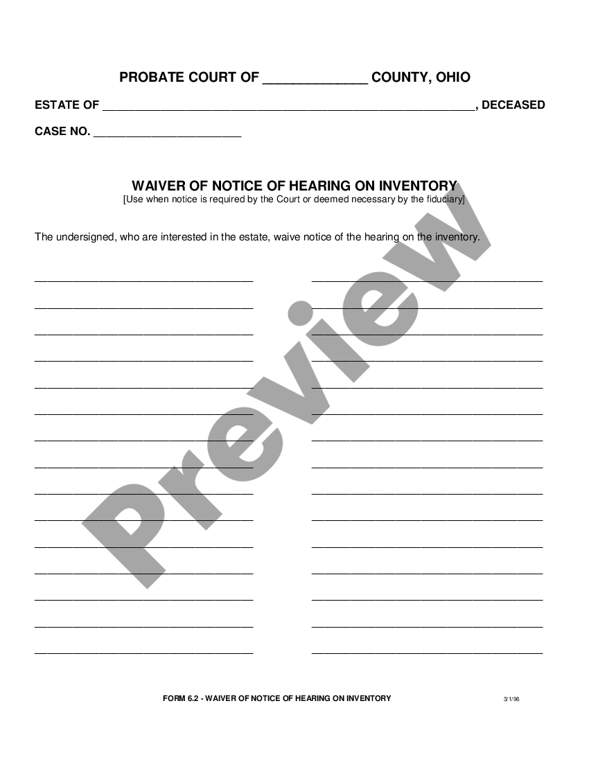 form Waiver of Notice of Hearing on Inventory preview