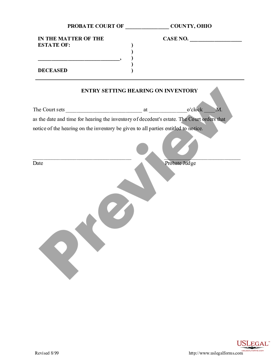 form Entry Setting Hearing on Inventory preview
