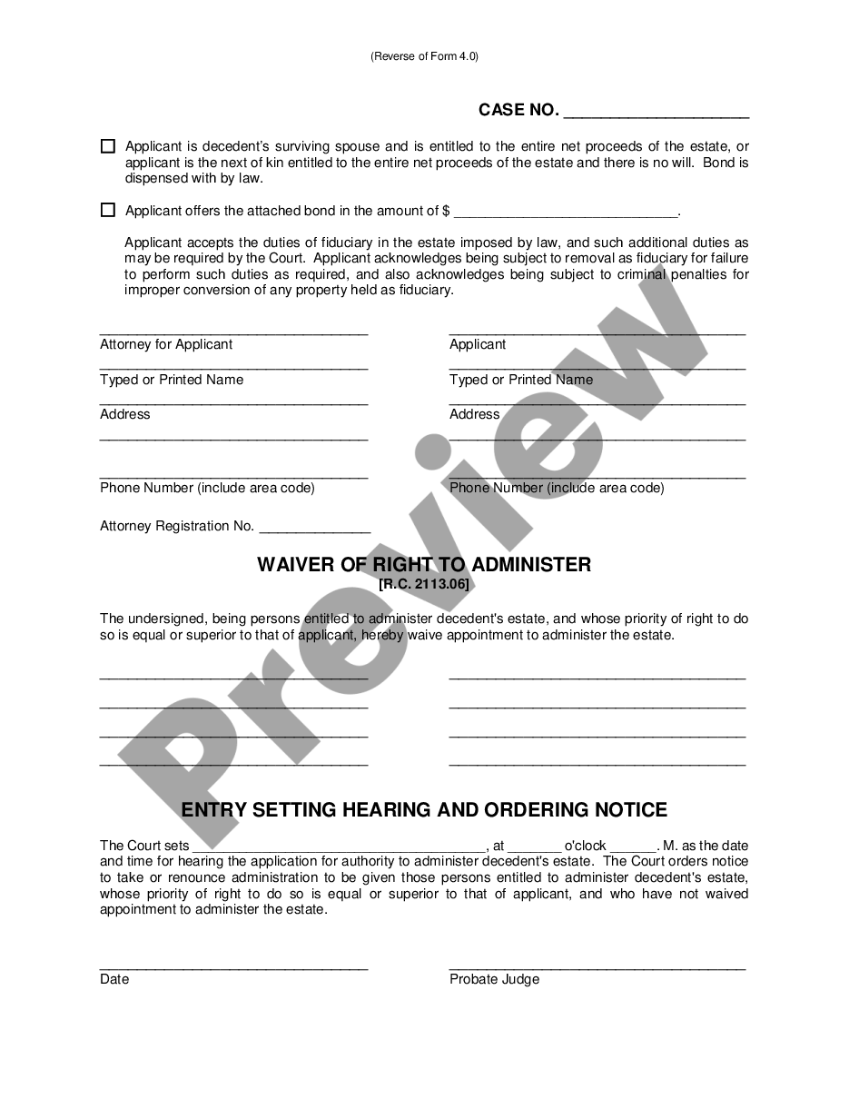 page 1 Application for Authority to Administer Estate preview