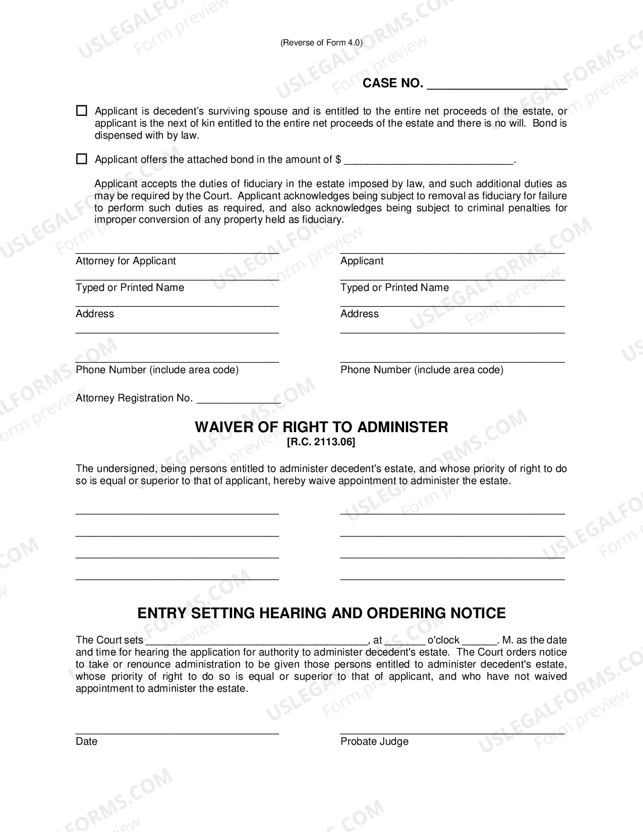 Preview Application for Authority to Administer Estate