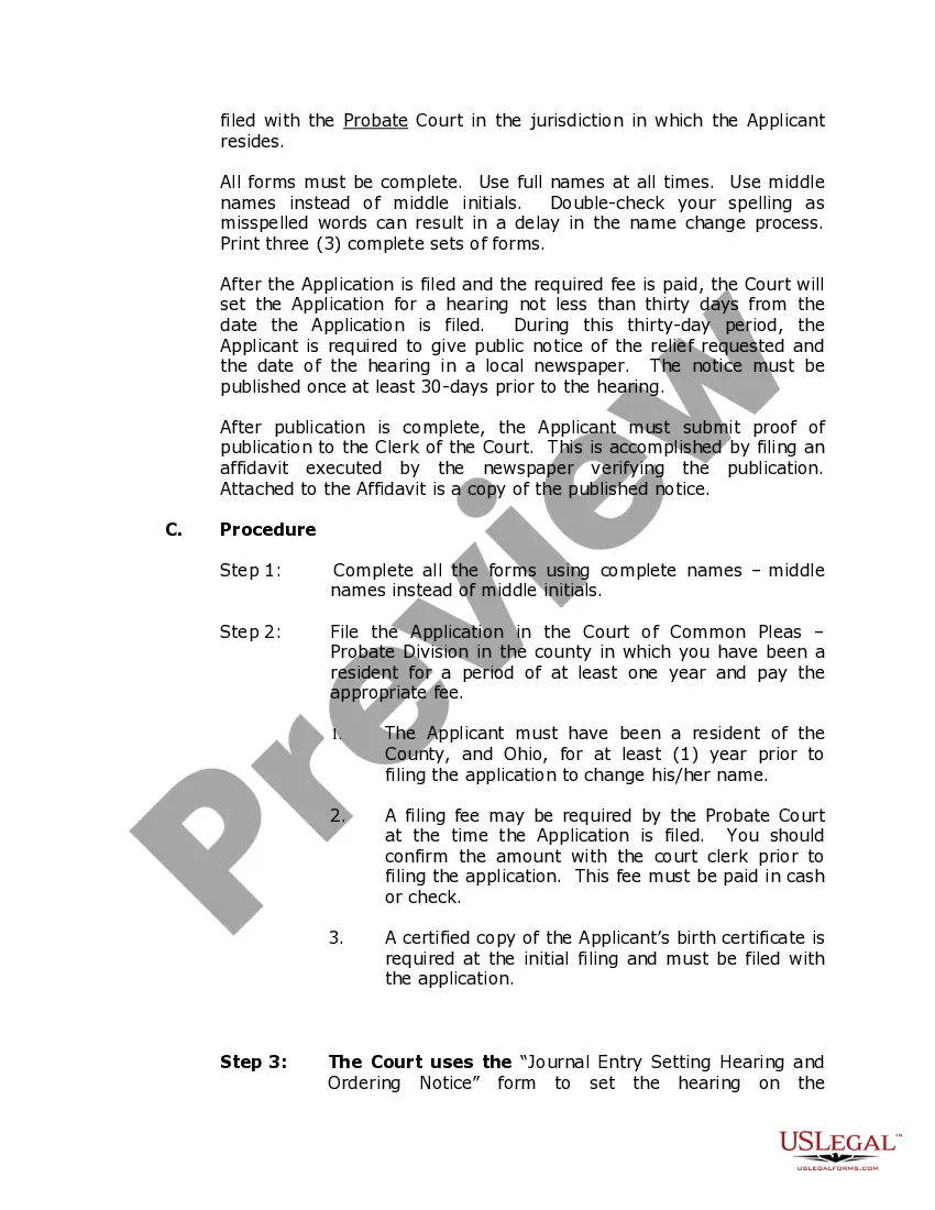 Preview Ohio Name Change Instructions and Forms Package for an Adult