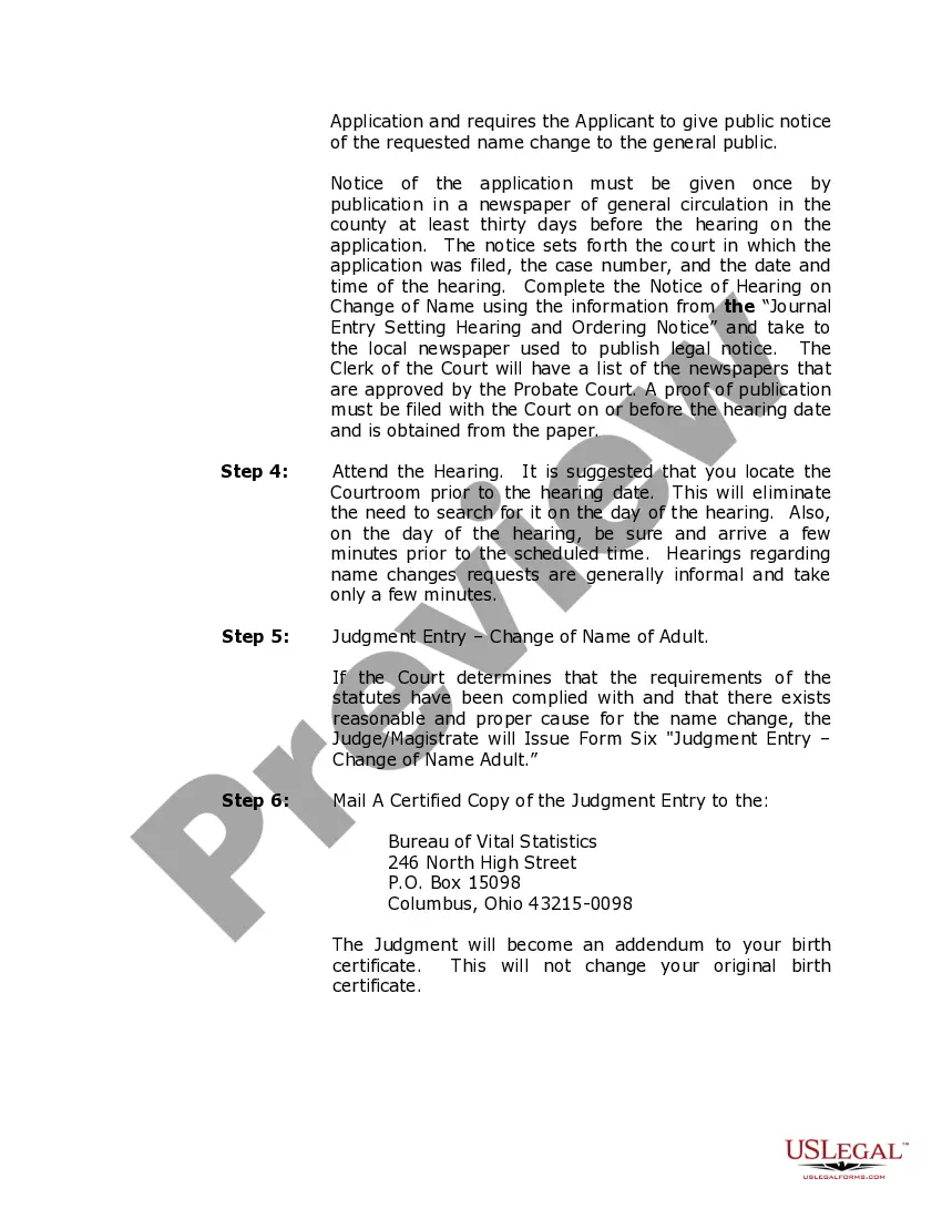 Preview Ohio Name Change Instructions and Forms Package for an Adult