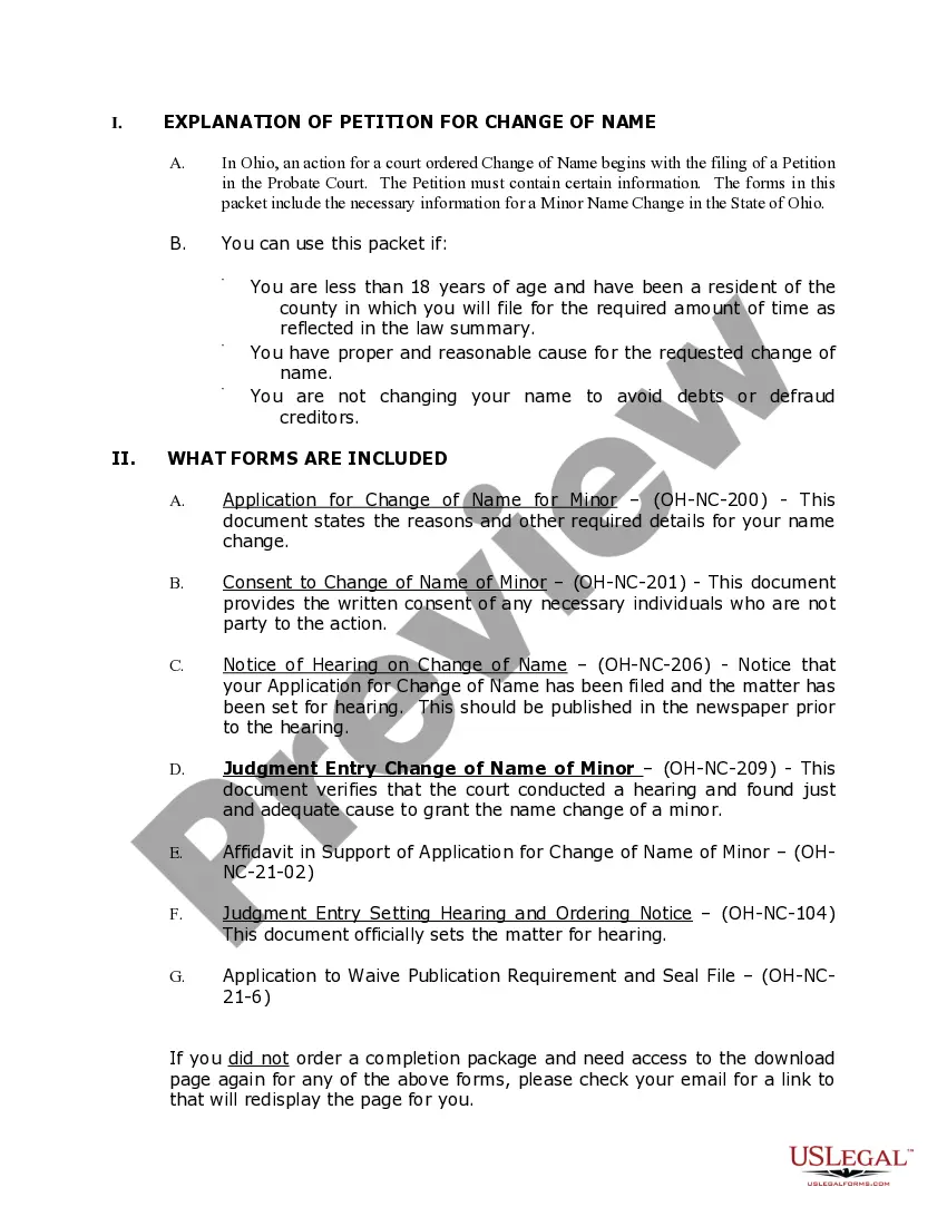 Get Ohio Name Change Instructions and Forms Package for a Minor Preview Ohio Name Change Instructions and Forms Package for a Minor