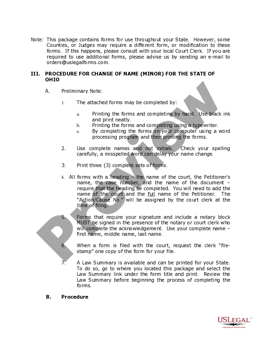Get Ohio Name Change Instructions and Forms Package for a Minor Preview Ohio Name Change Instructions and Forms Package for a Minor