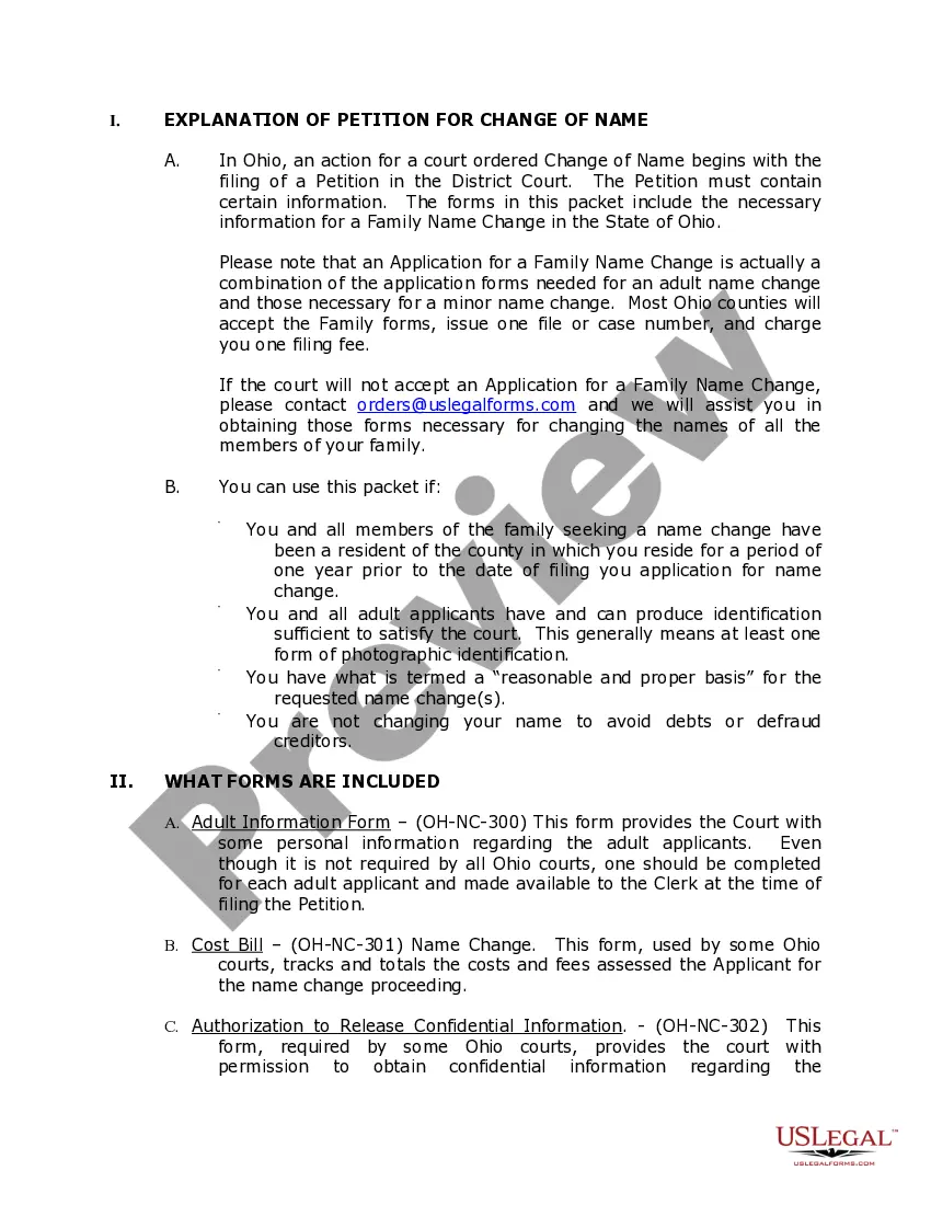 Preview Ohio Name Change Instructions and Forms Package for a Family