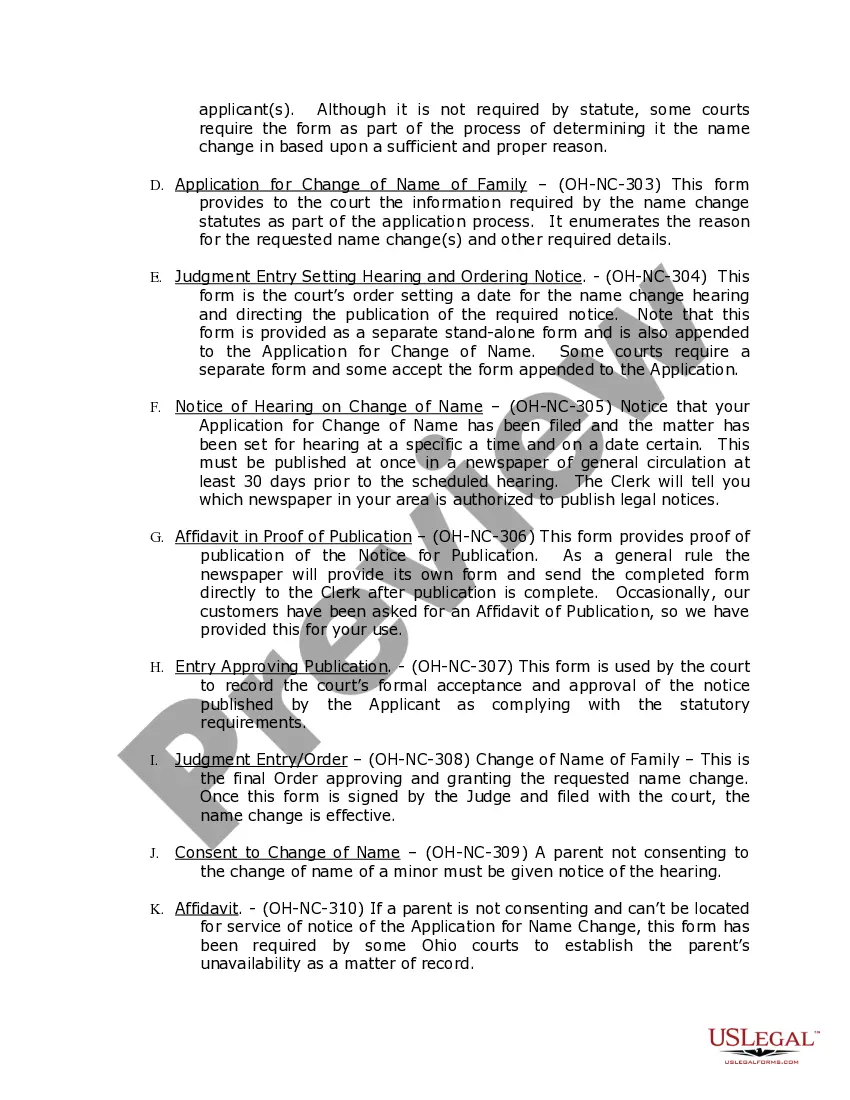 Preview Ohio Name Change Instructions and Forms Package for a Family