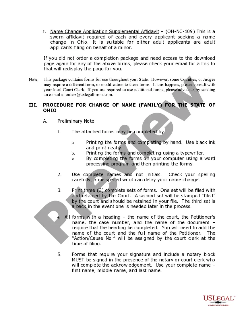 Preview Ohio Name Change Instructions and Forms Package for a Family