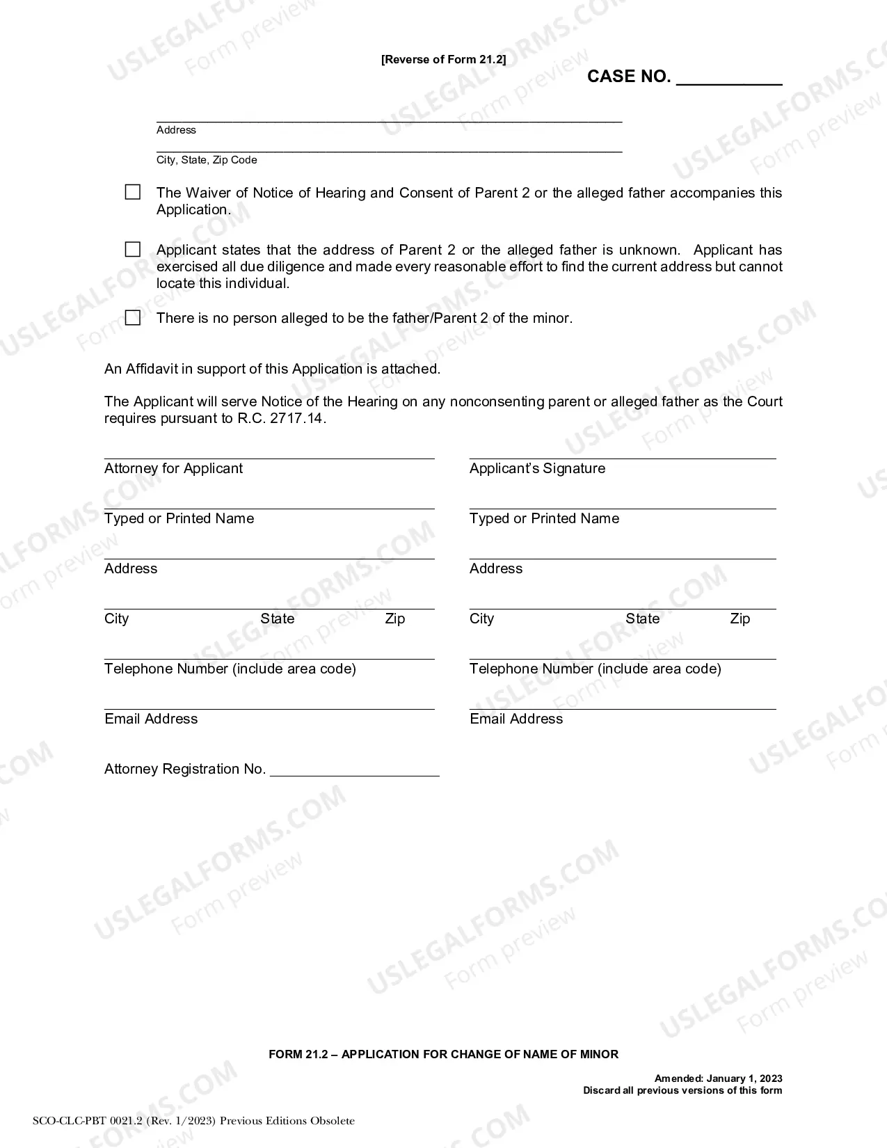 Preview Application for Change of Name Minor