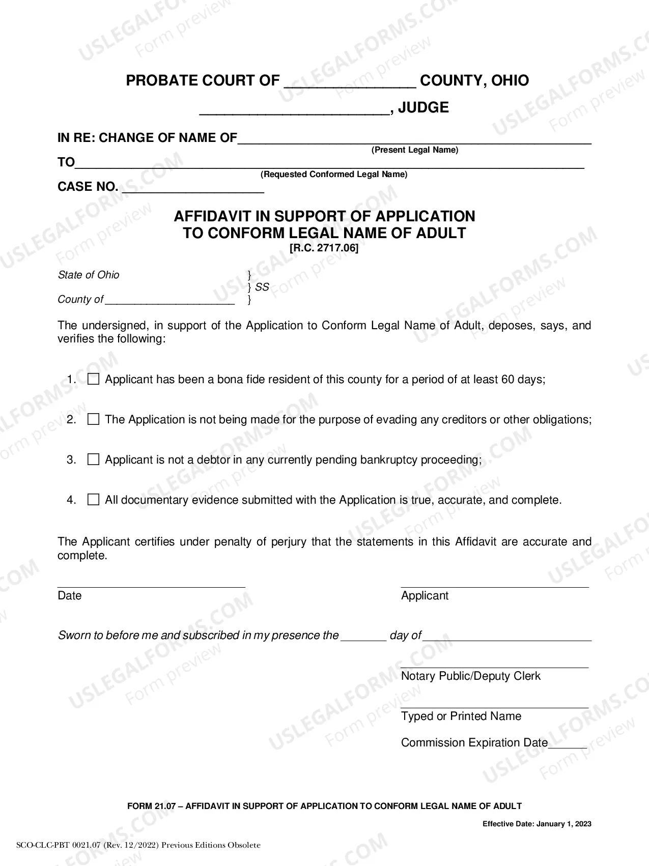 Preview Affidavit in Support of Application to Conform Legal Name of Adult
