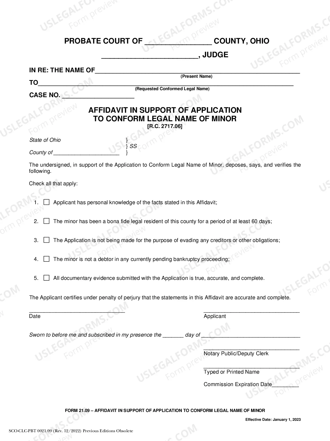 Preview Affidavit in Support of Application to Conform Legal Name of Minor