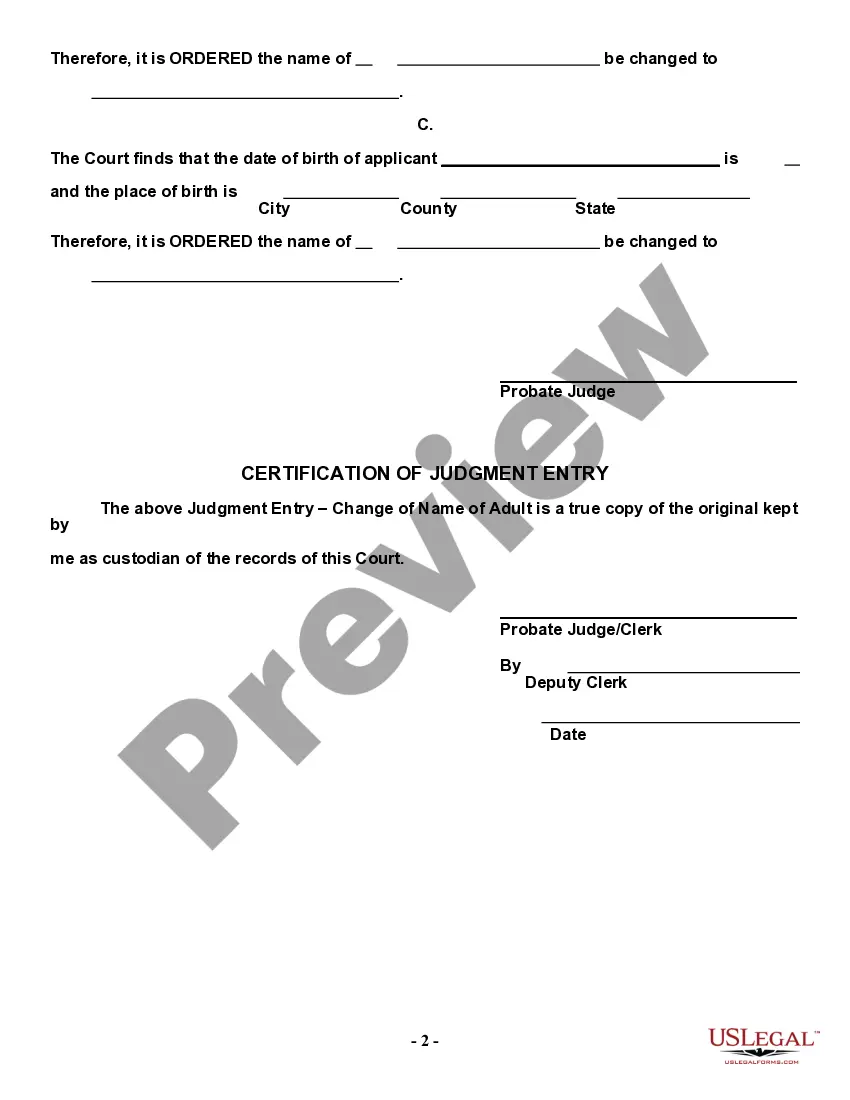 Preview Entry Order Change of Name Family