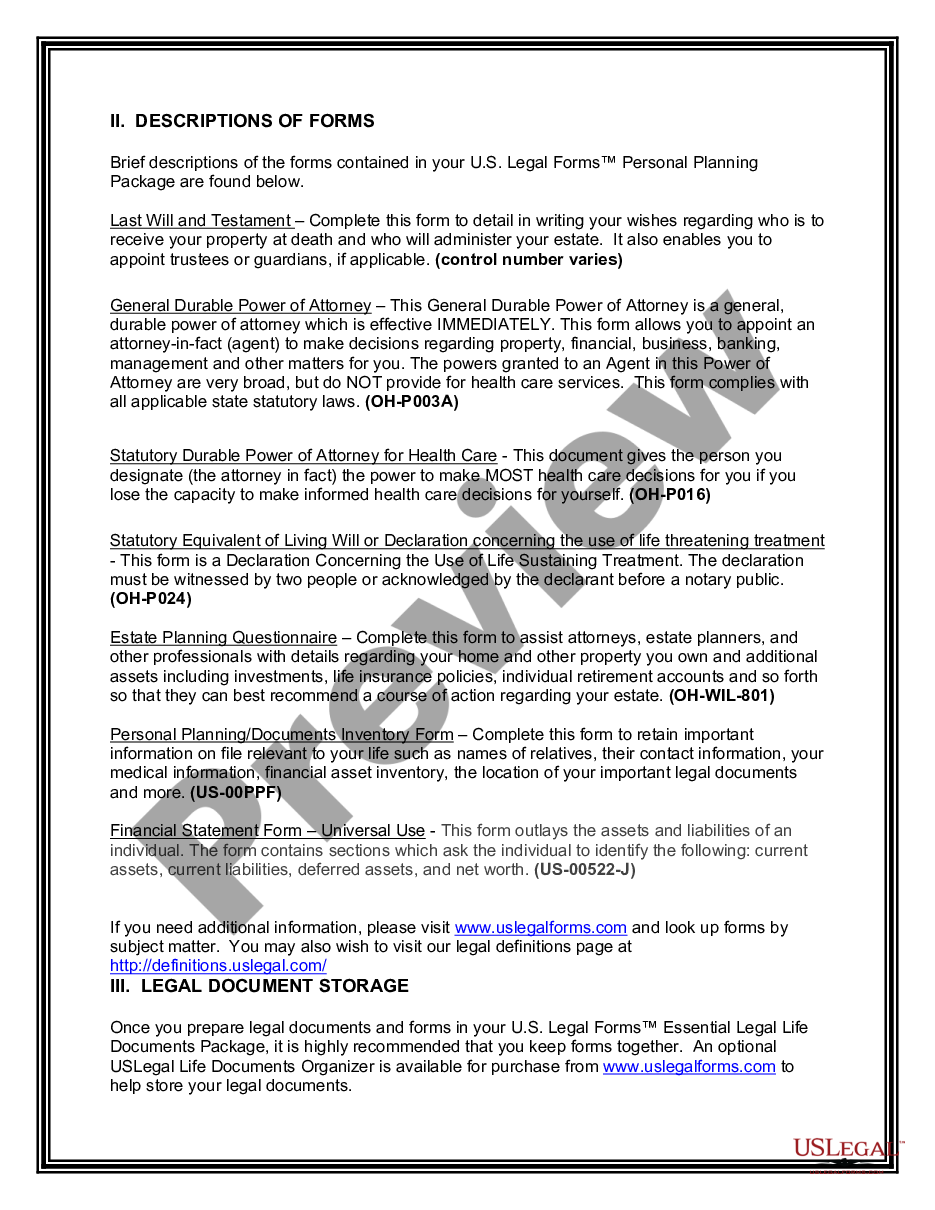page 2 Life Documents Planning Package, including Will, Power of Attorney and Living Will preview