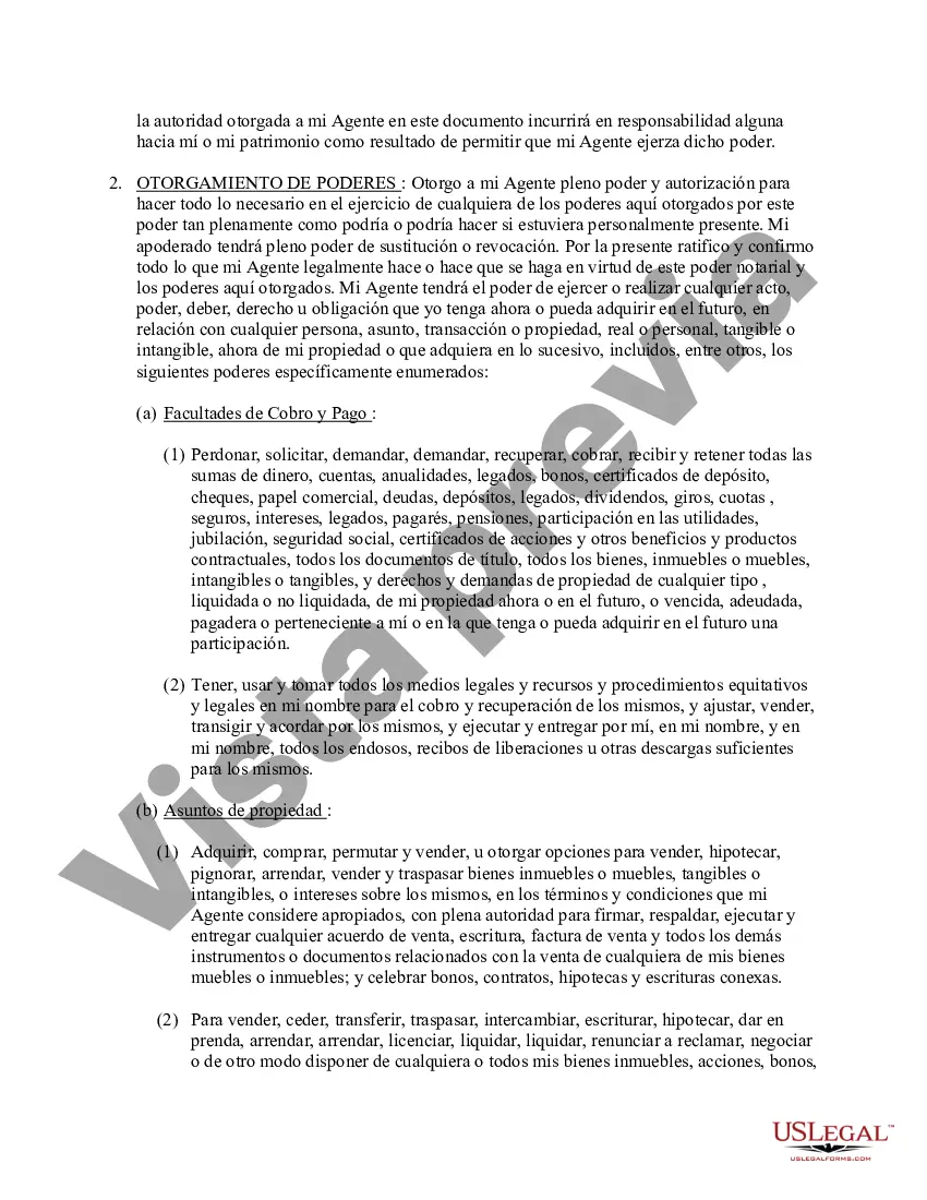 Preview Poder general duradero para la propiedad y las finanzas o efectivo financiero en caso de incapacidad