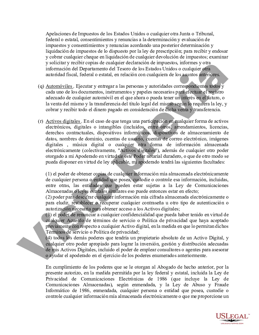 Preview Poder general duradero para la propiedad y las finanzas o efectivo financiero en caso de incapacidad
