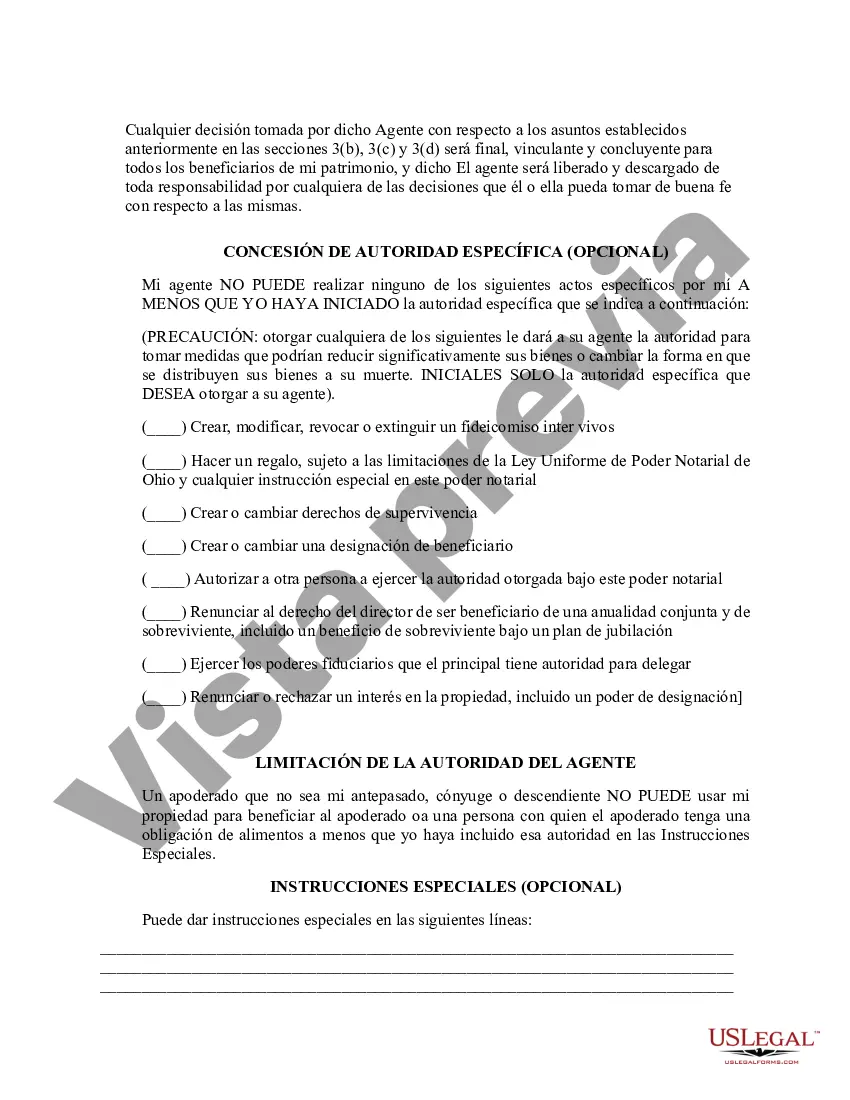 Preview Poder general duradero para la propiedad y las finanzas o efectivo financiero en caso de incapacidad