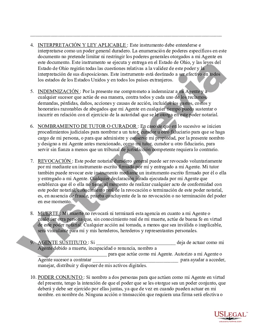Preview Poder general duradero para la propiedad y las finanzas o efectivo financiero en caso de incapacidad