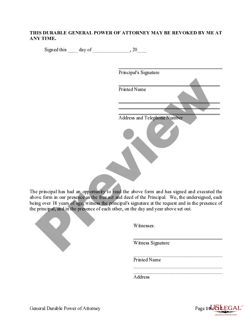 Preview General Durable Power of Attorney for Property and Finances or Financial Effective upon Disability