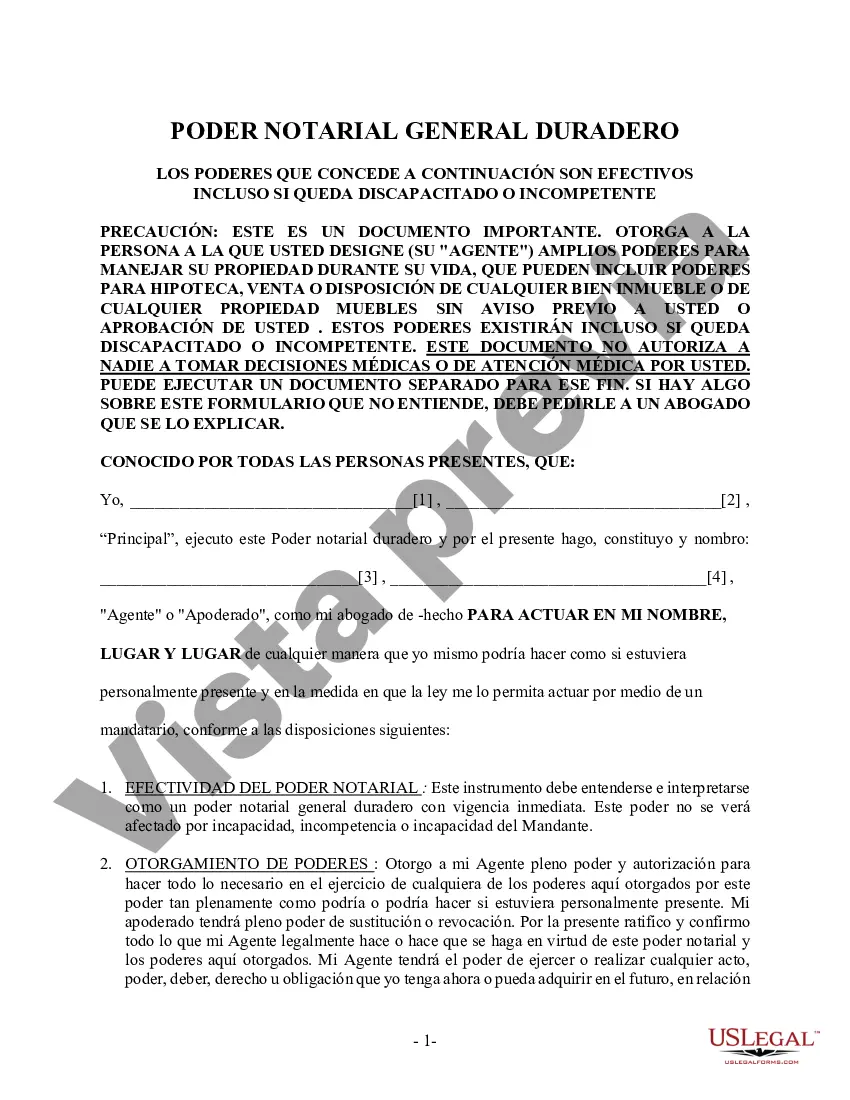 Preview Poder General Duradero para Bienes y Finanzas o Financiero Efectivo Inmediatamente