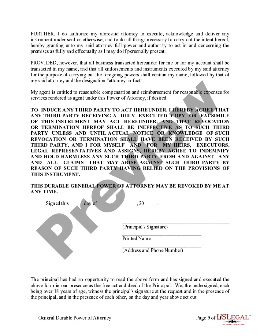 Preview General Durable Power of Attorney for Property and Finances or Financial Effective Immediately