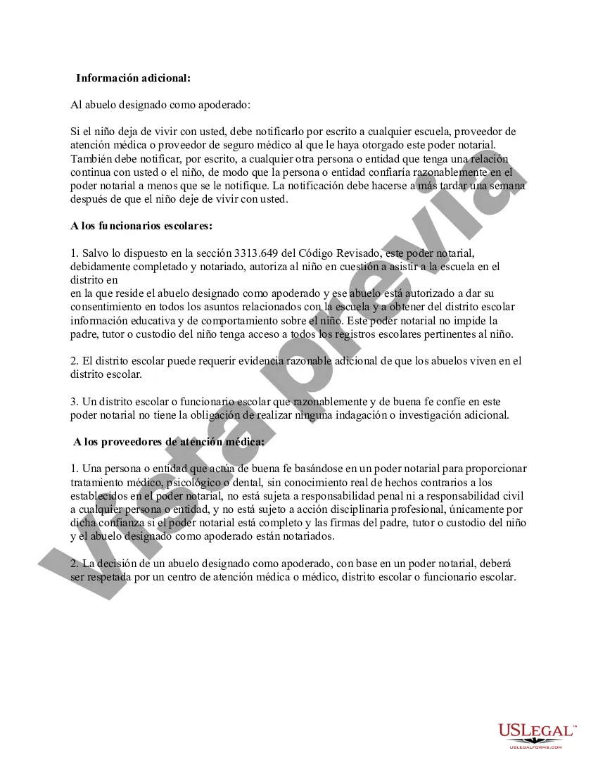 Preview Poder notarial general para el cuidado y la custodia de un niño o niños: el abuelo como apoderado designado