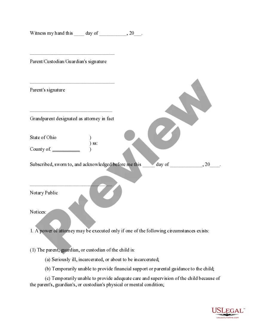 Preview General Power of Attorney for Care and Custody of Child or Children - Grandparent as Designated Attorney-in-Fact