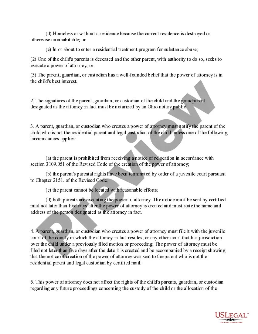 Preview General Power of Attorney for Care and Custody of Child or Children - Grandparent as Designated Attorney-in-Fact