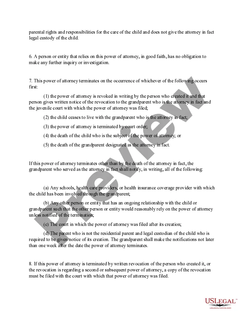 Preview General Power of Attorney for Care and Custody of Child or Children - Grandparent as Designated Attorney-in-Fact